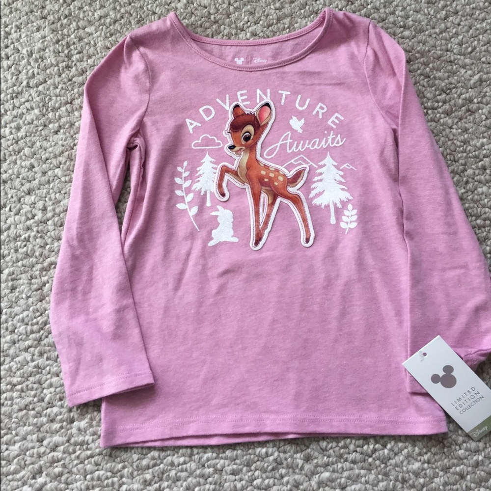 Disney Bambi Adventure Awaits Limited Edition Pink Long Sleeve Shirt Kids Size 4
